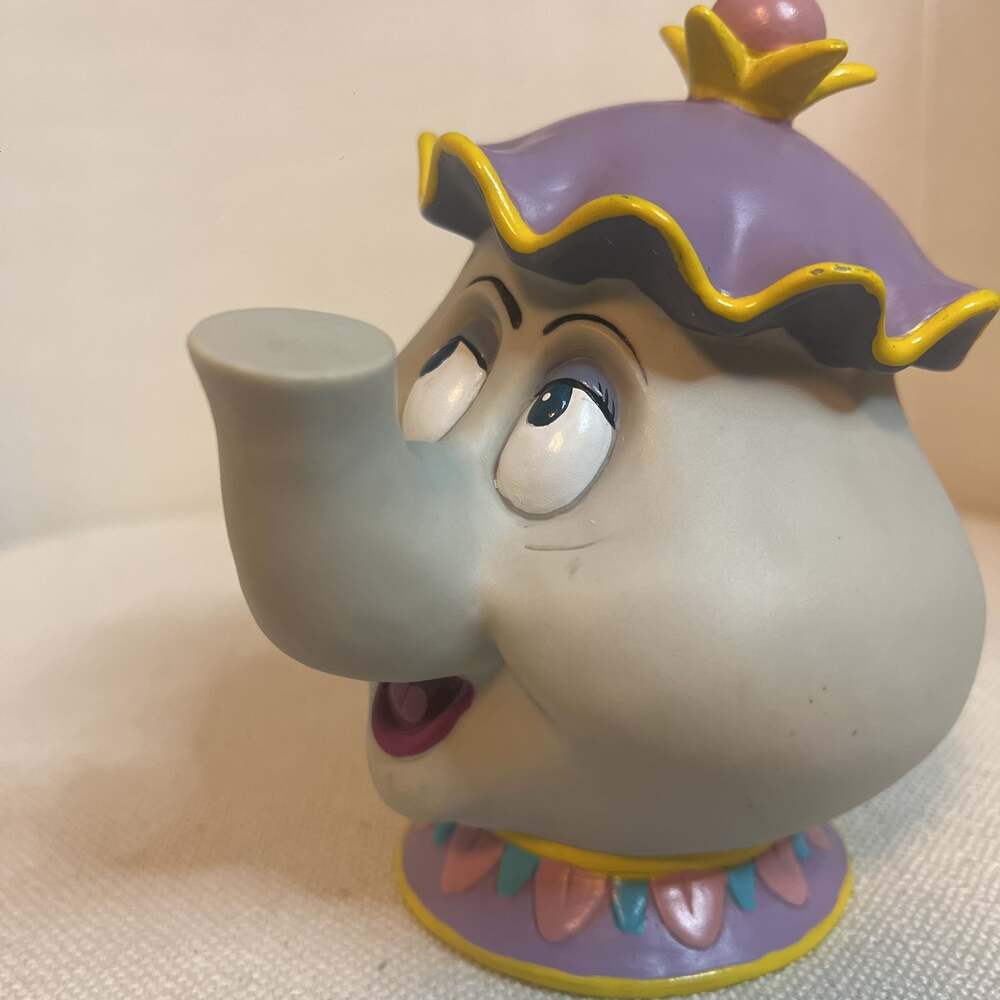 Disney Mrs Potts Teapot Coin Bank Beauty And The Beast Hard Rubber Plastic Piggy - Picture 9 of 9
